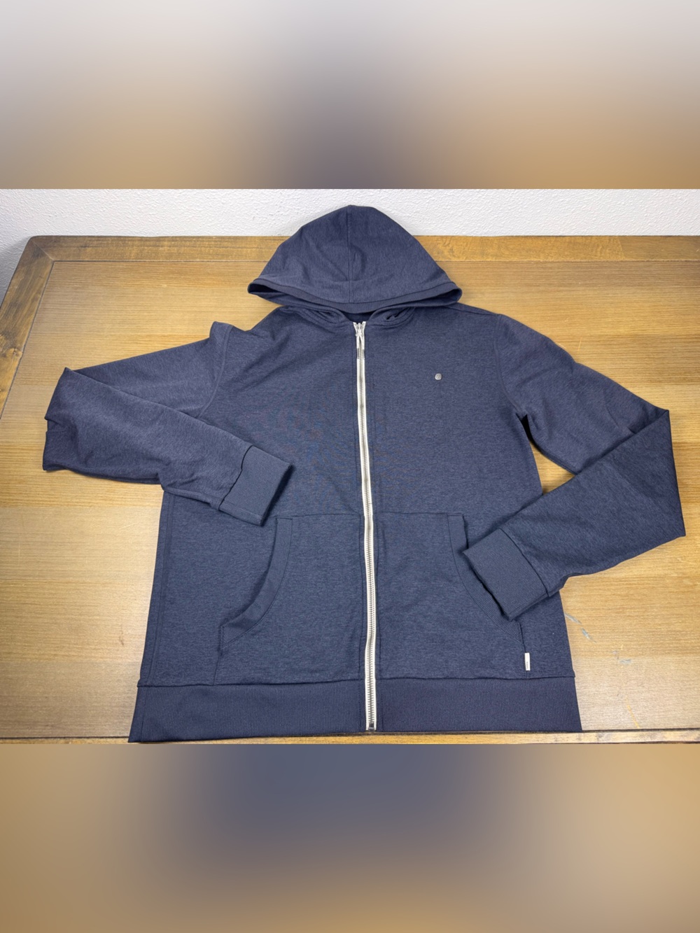 Vuori Coronado Hoodie Men's Small Midnight Heather Blue Full Zip DreamKnit V243